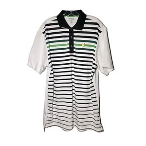 Masters Tech Mens XLarg Golf Polo Shirt White Black Stripe And GreenMasters Logo